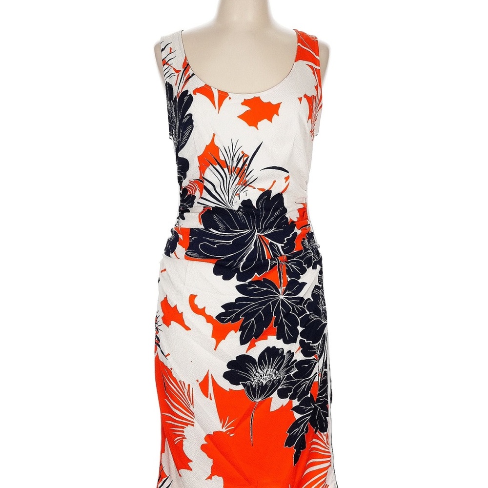 Tracy Reese Floral Stretch Silk Mini Dress - Dark Navy, White, and Orange